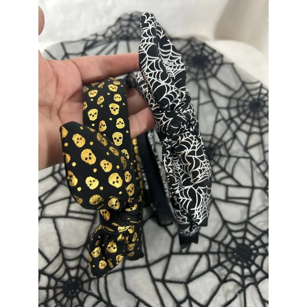 Spookie Set Skulls Spiderwebs Headband Bracelet Pouch Bag Goth Halloween
